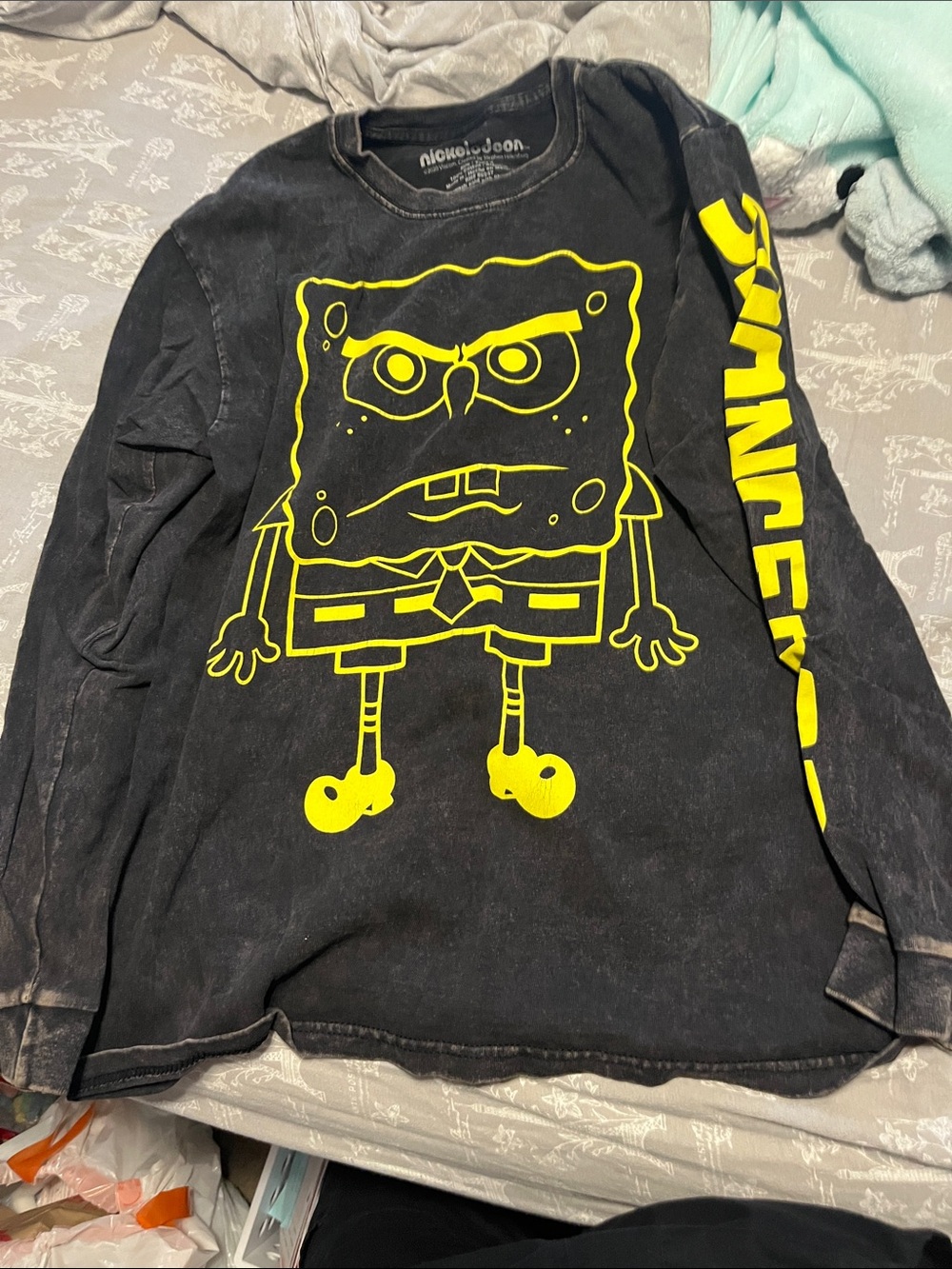 Nickelodeon Black Long-Sleeve SpongeBob Graphic Tee with Yellow Print